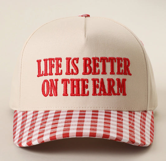 Life Is Better On The Farm Gingham Hat